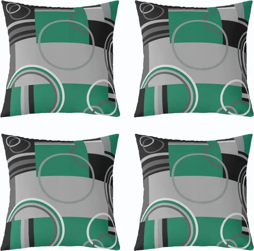 Vista 14 de Juego de 4 fundas de almohada geométricas modernas de turquesa con rayas en gris, negro y azul, cojines decorativos con espirales circulares retro