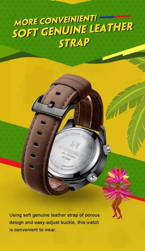 Vista 6 de NAVIFORCE Reloj digital militar para hombre, movimiento de cuarzo japonés, analógico, resistente al agua, reloj deportivo de cuero multifuncional