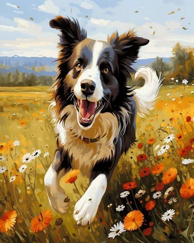 Vista 9 de ZMHZMY Pintura por números para adultos, Border Collie corriendo sobre hierba, pintura digital por números, kits en lienzo, arte de pared, paisaje