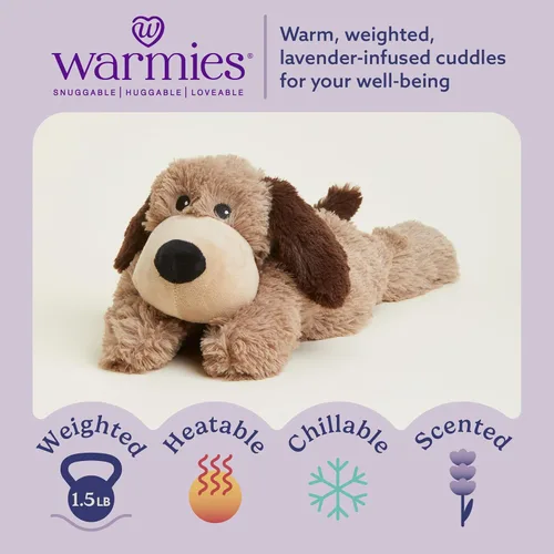 Vista 2 de warmies Animales de peluche con peso y aptos para microondas, perro marrón, peluche térmico para calidez y comodidad, lindos juguetes de felpa suave
