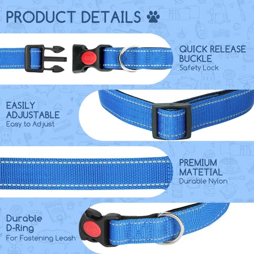 Vista 4 de Nobleza - Collar para perros grandes, collar reflectante ajustable para perros con cierre de seguridad y hebilla de liberación rápida, collar