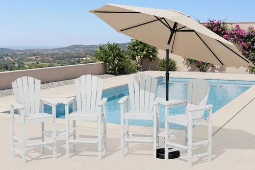 Vista 14 de KINGYES Aruba - Juego de 4 sillas Adirondack altas de HDPE con bandejas de conexión dobles, silla Adirondack de altura de barra en relieve para 2