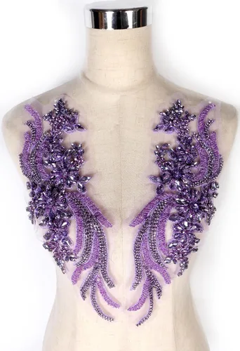 Vista 14 de Parches de Apliques de Ropa DIY con Cuentas de Pedrería Hechos a Mano, Aplique con Cuentas para Decoración de Vestido de Novia Color Verde Oscuro AB