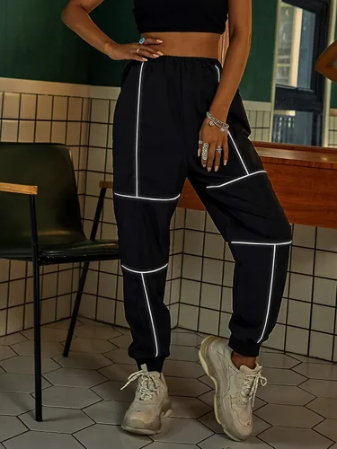 Vista 3 de SOLY HUX Pantalones deportivos de cintura alta elásticos para mujer Negro