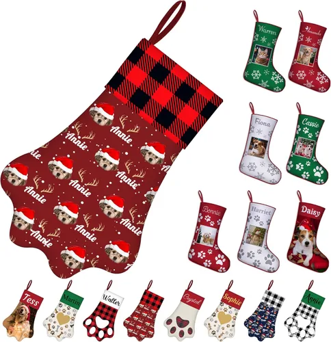 Vista 26 de Medias de Navidad de raza de perro personalizadas con texto de nombre, regalos de decoración de calcetines de Navidad personalizados para perros