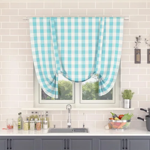 Vista 120 de Cenefas de cortina para ventana de 16 pulgadas de largo, 2 paneles de cuadros búfalo, cortinas pequeñas con bolsillo para barra, estilo clásico
