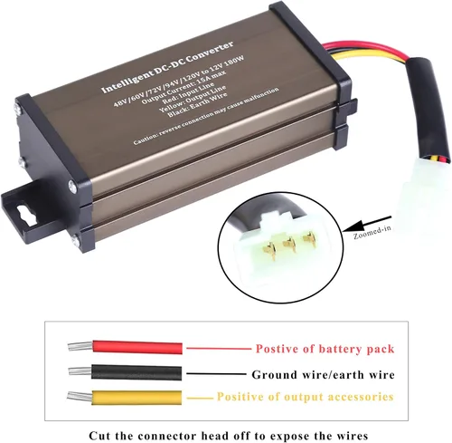 Vista 2 de Pro Chaser DC-DC 120V 108V 96V 84V 72V 60V 48V Voltaje a 12V reductor de voltaje reductor de voltaje reductor de voltaje 180W 15A para scooters