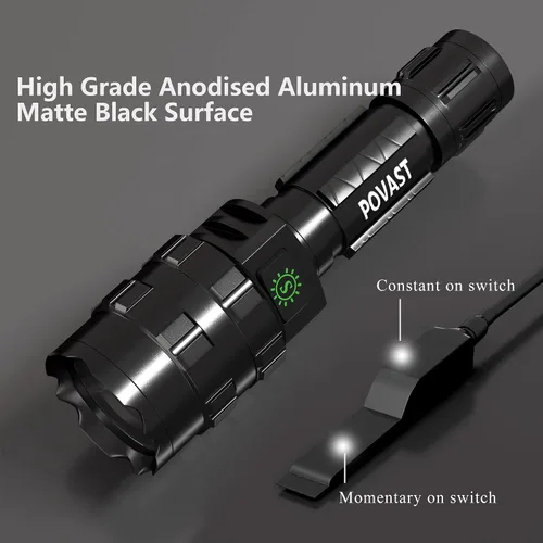 Vista 6 de Linterna Picatinny, linterna táctica LED para riel de rifle con interruptor de presión, luz impermeable de 3000 lúmenes, linterna recargable USB
