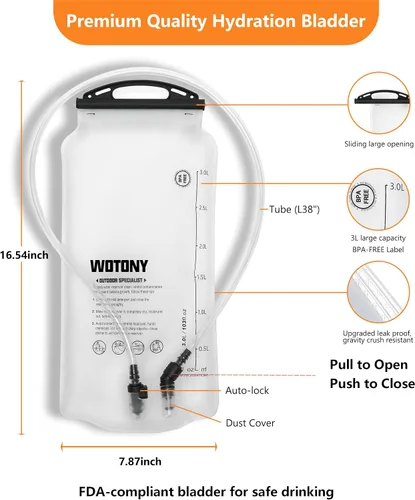 Vista 5 de Mochila de Hidratación Wotony con Vejiga de Agua para Senderismo Paquete de Hidratación Táctico para Hombres Mujeres Mochila de Agua Molle