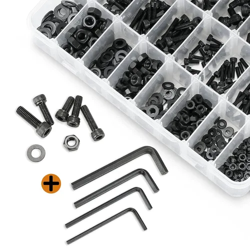 Vista 2 de Juego de 590 tornillos y tuercas surtidos, tornillos métricos M3 M4 M5 M6, tornillos de cabeza hexagonal, tuercas y arandelas con llave, acero al