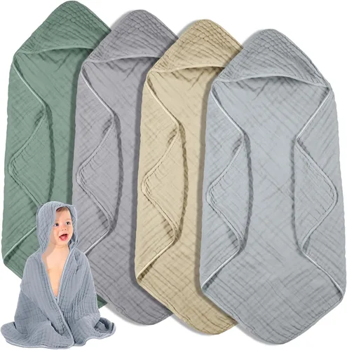Vista 17 de Peryiter 6 piezas de toallas de muselina con capucha para bebé, toalla de baño de 81x81 cm de algodón para recién nacidos, mantas de bebé