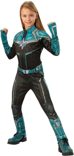 Vista 2 de Traje de disfraz de Capitán Marvel Kree, grande verde azuladonegro