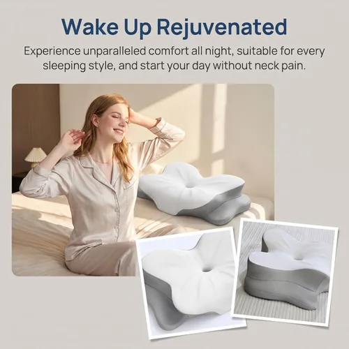 Vista 3 de Cervical Memory Foam Pillow Ergonomic Neck Pain Relief for Sleeping (Blue)