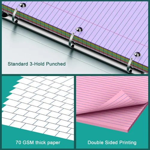 Vista 4 de 120Sheets Loose Leaf Paper 8 X 10.5, 3 Hole Punched ，20 Sheets