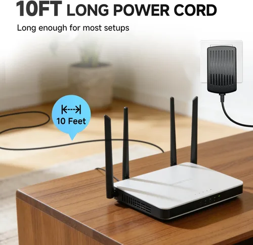 Vista 2 de Adaptador de fuente de alimentación de 12 V, 2 A, 10 pies, CA a CC 24 W, 2000 mA, 1500 mA, 1000 mA, 500 mA, cable de alimentación de repuesto