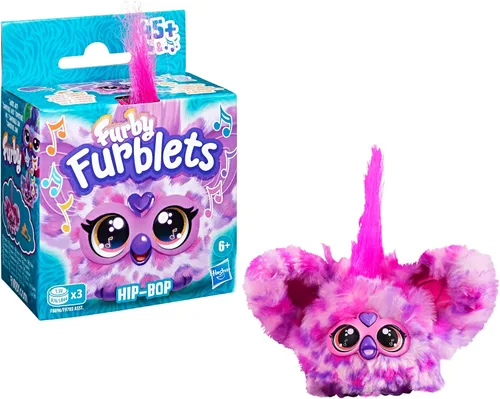 Vista 3 de Furby Furblets Hip-Bop Mini Friend, más de 45 sonidos, música hip hop y frases furbish, juguetes de peluche electrónicos, rosa y morado, regalos