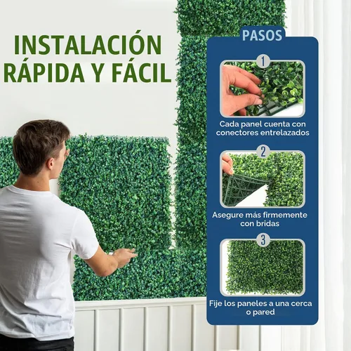 Vista 3 de Paneles de pared de césped, paneles de boj, decoración verde artificial, 20 x 20 pulgadas, paquete de 12