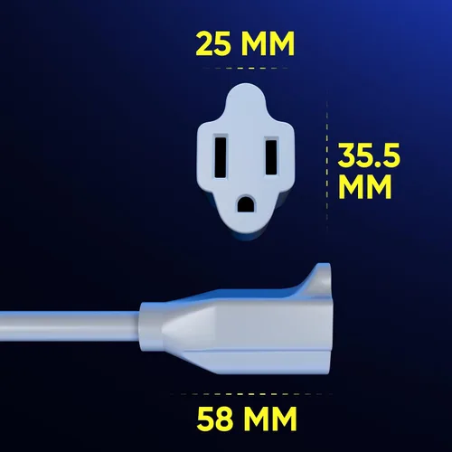 Vista 3 de Maximm - Cable de extensión de enchufe plano blanco de 1 pie, rotación de 360°, toma única, para interiores, calibre 16, 3 puntas, cable de tierra