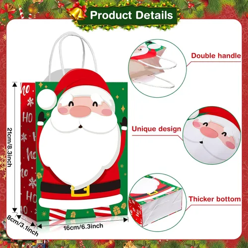 Vista 2 de Funrous - 18 paquetes de 36 bolsas de regalo de Navidad - 6 diseños - bolsas de papel kraft de Navidad - regalos de Navidad con asas para aperitivos