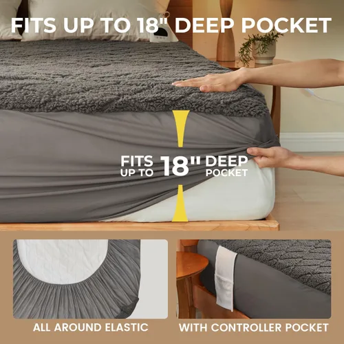 Vista 7 de Electric Heated Mattress Pad 78x80IN Dual Controllers Heating Mattress Pad King Size 6 Heat Settings 1-9-Hour Timer Auto-Off Deep Pocket Machine