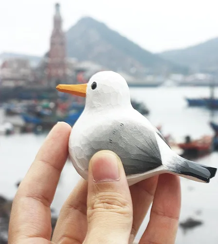 Vista 3 de Figura de pájaro gaviota tallada a mano en madera, pequeña decoración de pájaro para el hogar, estatua de pájaro para decoración de estante (gaviota)