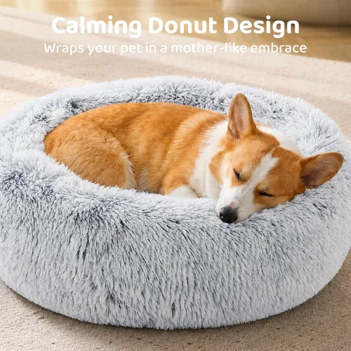 Vista 2 de JOLLYVOGUE - Cama para perros y gatos, cama relajante y antiestrés para mascotas y perros pequeños, cojín esponjoso en forma de dona para mascotas