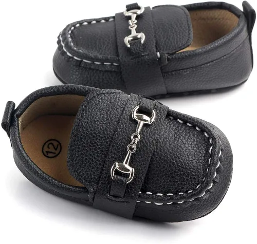 Vista 4 de QIETION Mocasines para bebés recién nacidos, para niños y niñas, zapatos de cuna con suela suave, antideslizantes, perfectos para bautizogateoboda