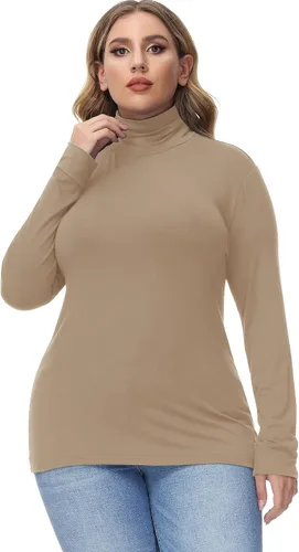 Vista 8 de Hanna Nikole Camisas de manga larga con cuello alto para mujer, talla grande, capa base elástica ajustada
