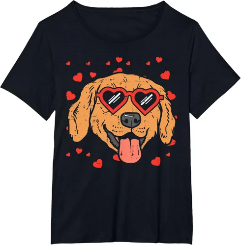 Vista 77 de Golden Retriever cara corazón gafas día de San Valentín perro regalo camiseta Negro
