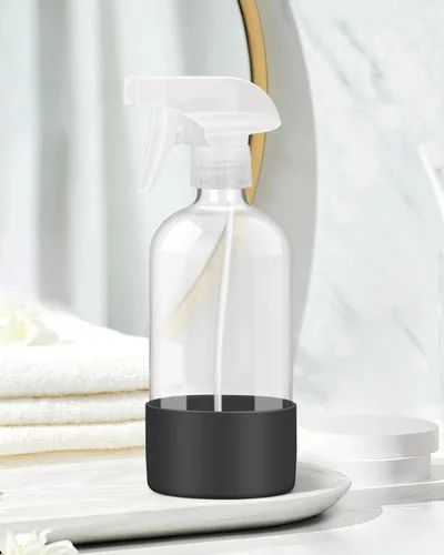 Vista 5 de Rionisor - Botellas de cristal con rociador con protección de manga de silicona, contenedores recargables vacíos de 16 oz, Negro, 1 paquete