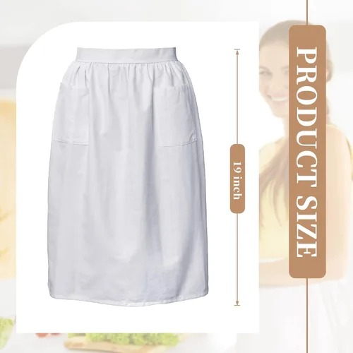 Vista 3 de Geyoga Delantales para mujeres con bolsillos Cocina Cocinando Camarera Sirvienta Delantal Falda Vintage Lindo Volantes Vestido Disfraz, Blanco