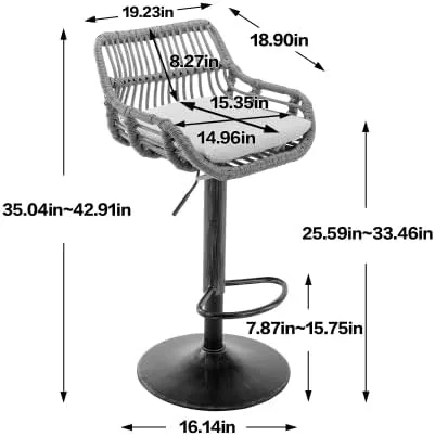 Vista 2 de Juego de 2 taburetes giratorios de bar ajustables con reposapiés para cocina, bar, restaurante (naranja)