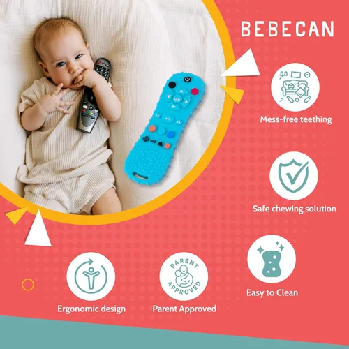 Vista 3 de BEBECAN Control remoto de silicona para bebé, juguete masticable sin BPA para bebés y niños pequeños de 3 a 24 meses, juguetes sensoriales para Negro