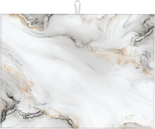 Vista 49 de Tapete de secado de platos de mármol blanco dorado para encimera de cocina, absorbente de 16 x 18 pulgadas, placa de microfibra de vidrio