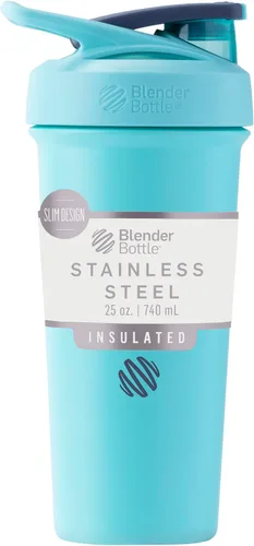 Vista 18 de BlenderBottle Strada Shaker Cup - Botella de agua aislada de acero inoxidable con batidor de alambre, 24 onzas, color negro