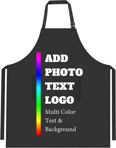 Vista 8 de Delantal personalizado con logotipo de imagen de texto para mujeres y hombres, delantales de cocina personalizados con bolsillos delantal