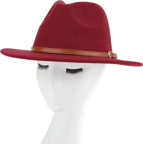 Vista 6 de Melesh. - Sombrero de fieltro clásico, de ala ancha y cinturón con hebilla, tipo Fedora.