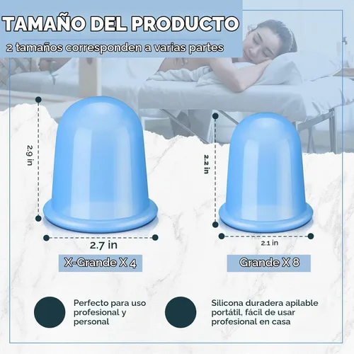Vista 2 de TrelaCo Juego de 12 piezas de terapia de ventosas de 2 tamaños, kit de ventosas de silicona anticelulitis para terapia de masaje, juego de terapia