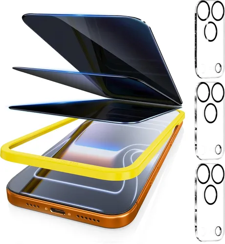 Vista 9 de Fotbor [Paquete de 3+3] Protector de pantalla de privacidad para iPhone 13 Pro Max con protector de lente de cámara, cobertura completa privada