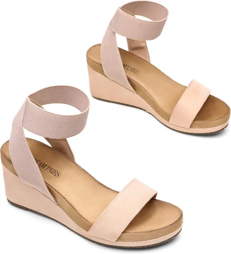 Vista 3 de Dream Pairs - Sandalias de cuña con plataforma y puntera abierta y correa elástica para mujer