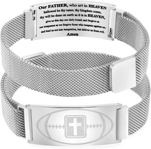 Vista 128 de Regalos de graduación, pulsera de fútbol, fútbol, baloncesto, béisbol, regalos de pulsera, pulseras de cruz de fe para hombres, bautismo, primera