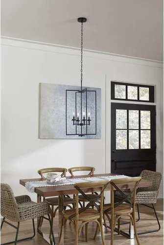 Vista 2 de Kellwyn Collection - Lámpara colgante de 4 luces de cristal transparente negro mate