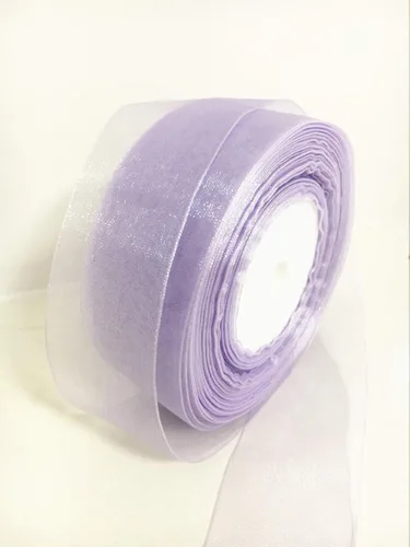 Vista 2 de Cinta transparente de organza lavanda de 1-1/2 pulgadas para decoración floral y artesanal, rollo de 50 yardas