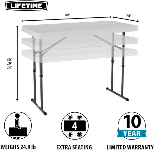 Vista 3 de Lifetime 80160 Mesa de utilidad plegable de altura comercial, 4 pies, granito blanco y muebles flash Madelyn mesa plegable para tarjetas, mesa