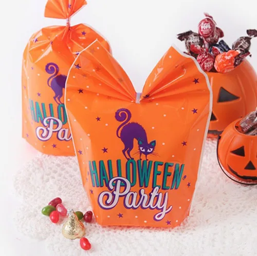 Vista 4 de 50 bolsas de dulces de Halloween, bolsas de galletas con lazos giratorios