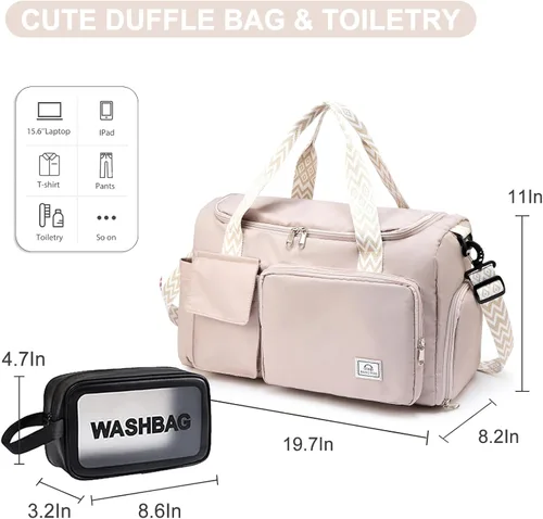 Vista 348 de Pequeña bolsa de gimnasio para mujer, bolsa de viaje con compartimento para zapatos