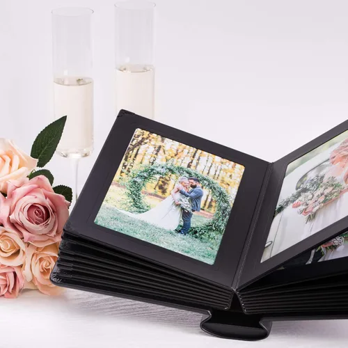 Vista 6 de Álbum de fotos profesional de cuero sintético para bodas y ocasiones especiales (5 x 7 (15 páginas), negro/negro