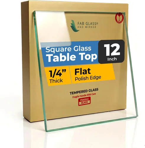 Vista 43 de Mesa de vidrio templado transparente de 12 pulgadas, borde biselado cuadrado con 1/2 pulgada de grosor para comedor, café o mesas auxiliares por Fab