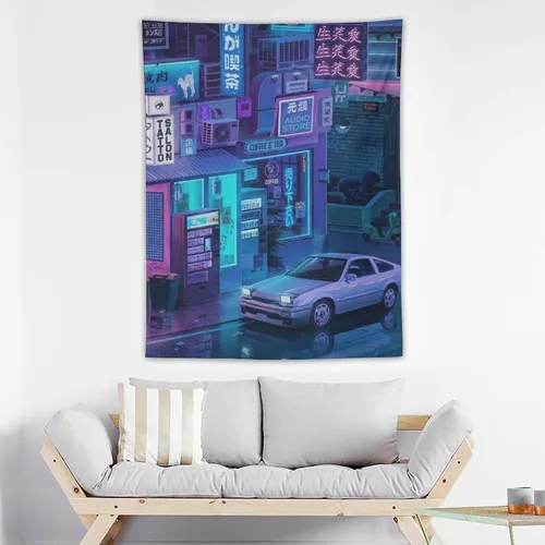 Vista 3 de josnmre Jdm Car Ae86 Tokyo Street Neno - Tapiz de pared para dormitorio, arte estético, decoración del hogar, dormitorio, aula, sala de estar, 30 x