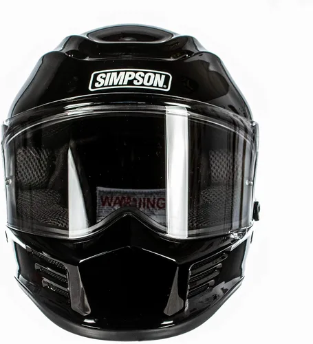 Vista 2 de Simpson SPBM2 Speed Bandit - Casco de carreras de cara completa, tamaño mediano, negro brillante, escudo transparente incluido, escudo ahumado